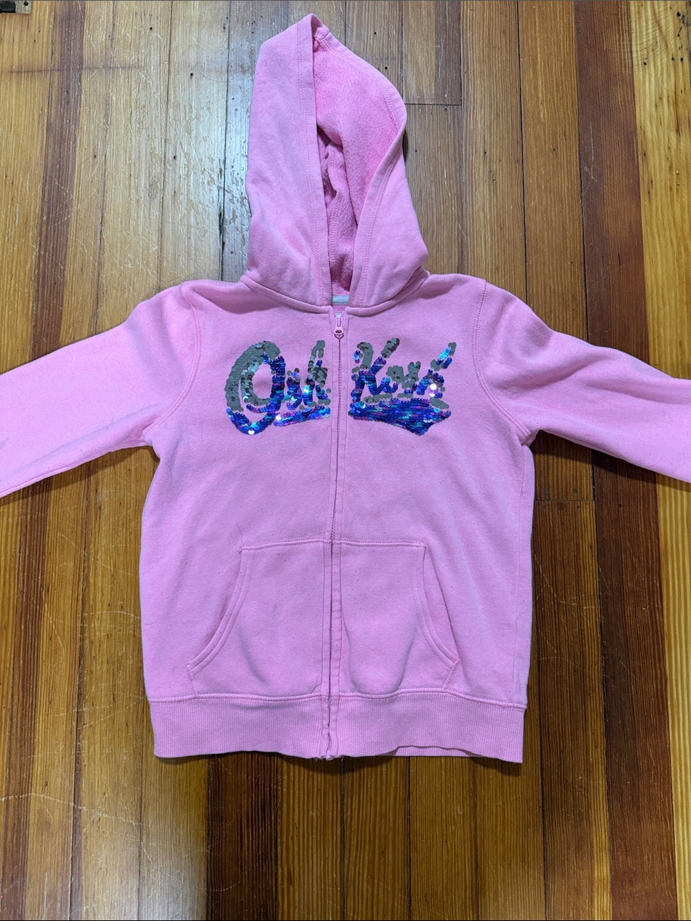 Girls' Pink Sequin Script Zip Hoodie